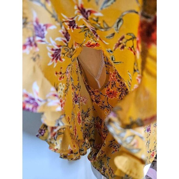 Zara Women modest mustard yellow bell sleeved with floral print blouse. Size M. - Picture 5 of 7